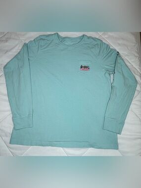 Vineyard Vines Shirt Large Aqua Haze Winter Pups Logo Box Graphic Long Sleeve